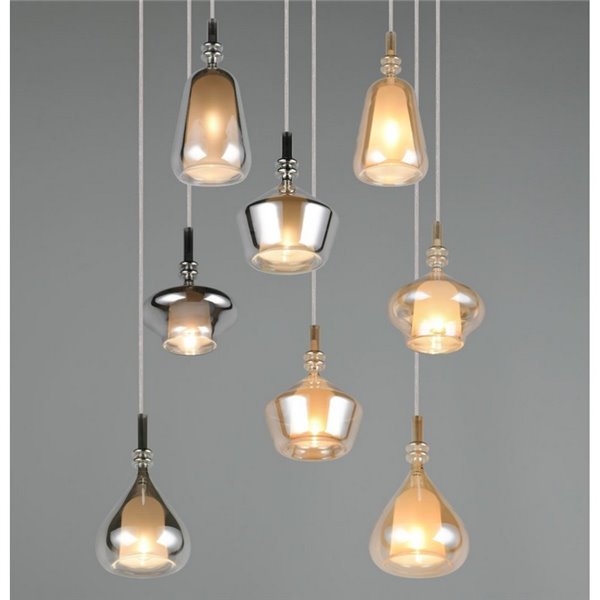 Luminária de teto ALDEA com 8 abajures, vidro fumê, lâmpadas excluindo 8x E14 máx. 10W IP20