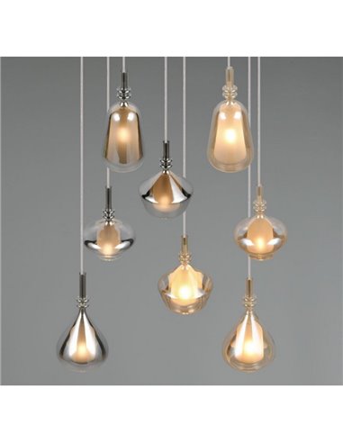 Luminária de teto ALDEA com 8 abajures, vidro fumê, lâmpadas excluindo 8x E14 máx. 10W IP20