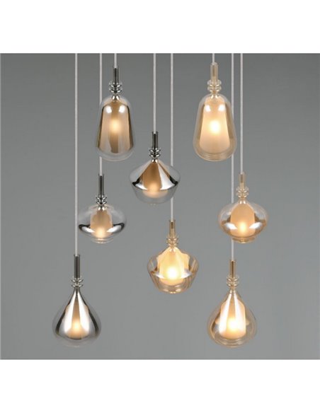 Plafonnier ALDEA avec 8 abat-jours, verre fumé, ampoules non fournies: 8xE14 max. 10W IP20