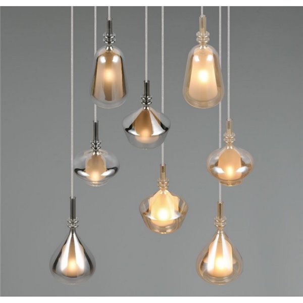 Luminária de teto ALDEA com 8 abajures, vidro fumê, lâmpadas excluindo 8x E14 máx. 10W IP20