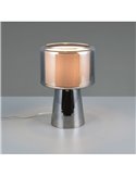 Lampe de table en verre fumé avec abat-jour textile ROCKA, ampoule hors 1x E14 max. 10W, finition chromée IP20.
