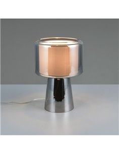 Lampe de table en verre fumé avec abat-jour textile ROCKA, ampoule hors 1x E14 max. 10W, finition chromée IP20. 2