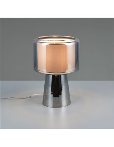 Lámpara de sobremesa vidrio ahumado, pantalla textil ROCKA bombilla excl.1x E14 max.10W IP20 Cromado
