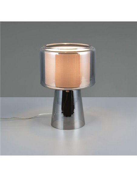 Lámpara de sobremesa vidrio ahumado, pantalla textil ROCKA bombilla excl.1x E14 max.10W IP20 Cromado