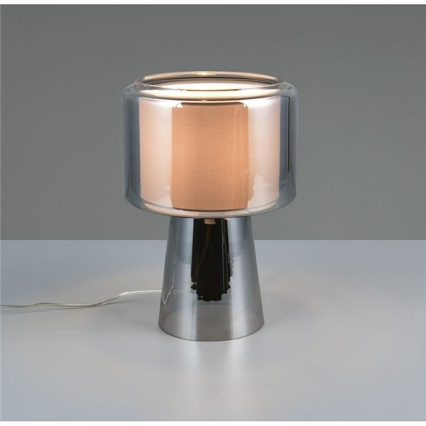 Lámpara de sobremesa vidrio ahumado, pantalla textil ROCKA bombilla excl.1x E14 max.10W IP20 Cromado