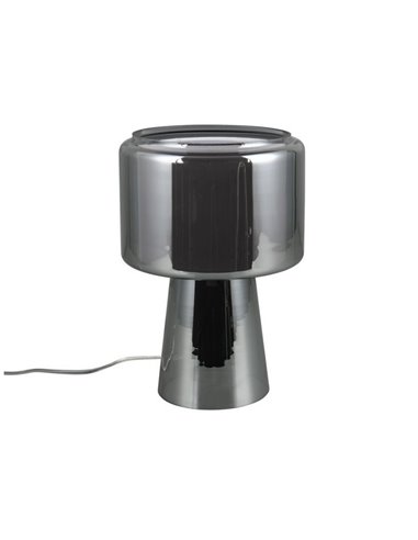 Lampe de table en verre fumé avec abat-jour textile ROCKA, ampoule hors 1x E14 max. 10W, finition chromée IP20.