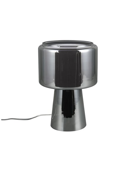 Lampe de table en verre fumé avec abat-jour textile ROCKA, ampoule hors 1x E14 max. 10W, finition chromée IP20.