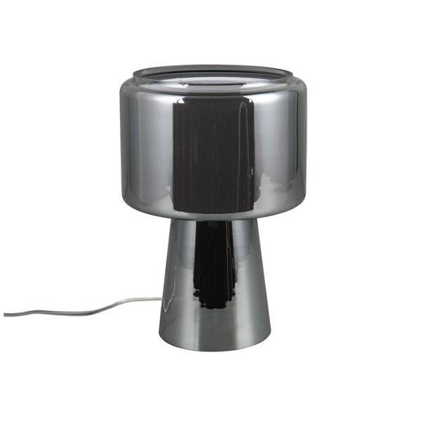 Luminária de mesa em vidro fumê com cúpula têxtil ROCKA, lâmpada excluindo 1x E14 máx. 10W, acabamento cromado IP20.