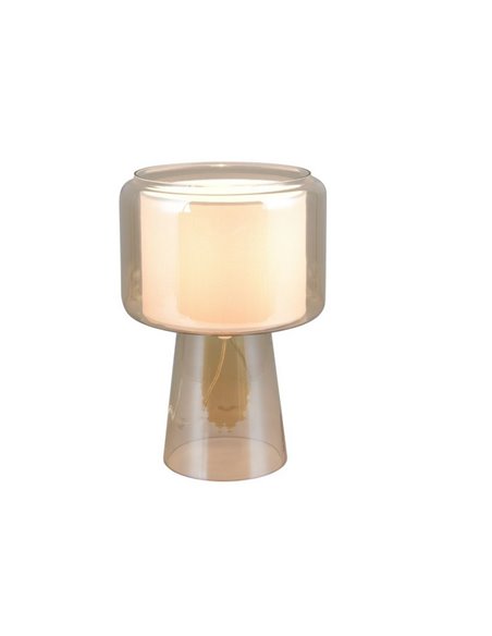 Lámpara de mesa pantalla textil ROCKA, vidrio ahumado, bombilla excl. 1xE14 max. 10W IP20 Ámbar