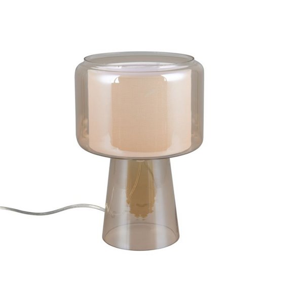 Candeeiro de mesa com cúpula têxtil ROCKA, vidro fumê, lâmpada excl. 1x E14 máx. 10W IP20 Âmbar