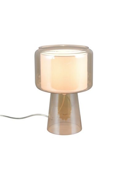 Lampe de table avec abat-jour textile ROCKA, verre fumé, ampoule non incluse 1xE14 max. 10W IP20 Ambre