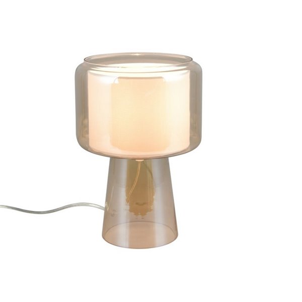 Candeeiro de mesa com cúpula têxtil ROCKA, vidro fumê, lâmpada excl. 1x E14 máx. 10W IP20 Âmbar