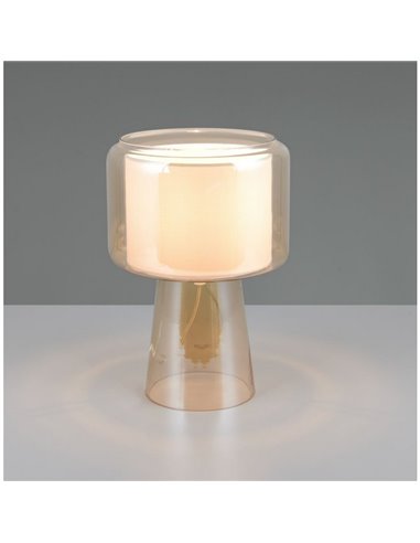 Candeeiro de mesa com cúpula têxtil ROCKA, vidro fumê, lâmpada excl. 1x E14 máx. 10W IP20 Âmbar