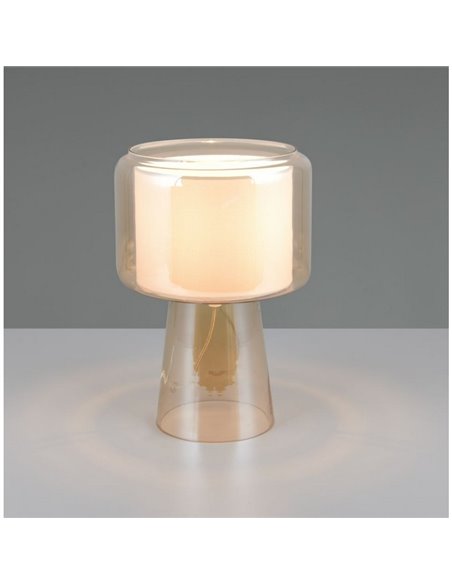 Lampe de table avec abat-jour textile ROCKA, verre fumé, ampoule non incluse 1xE14 max. 10W IP20 Ambre