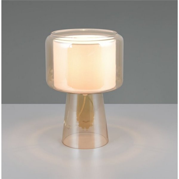 Candeeiro de mesa com cúpula têxtil ROCKA, vidro fumê, lâmpada excl. 1x E14 máx. 10W IP20 Âmbar