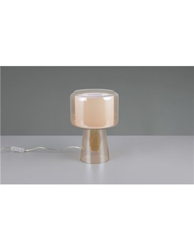 Lámpara de mesa pantalla textil ROCKA, vidrio ahumado, bombilla excl. 1xE14 max. 10W IP20 Ámbar