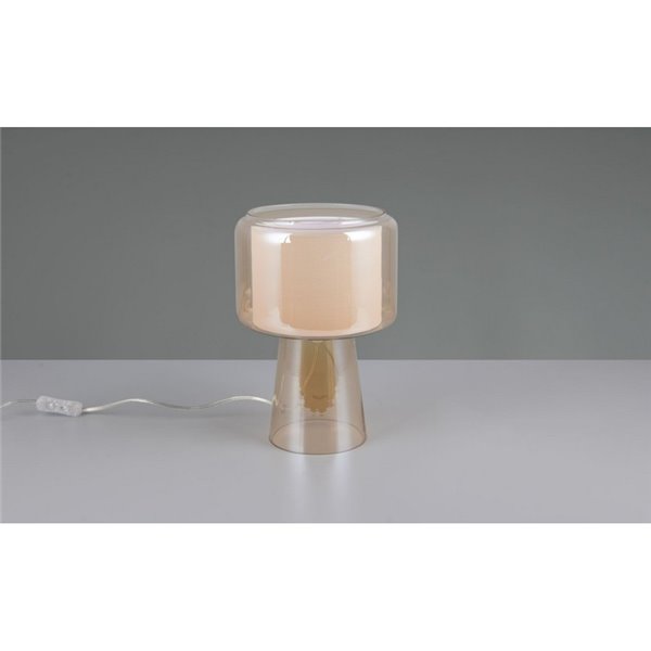 Lampe de table avec abat-jour textile ROCKA, verre fumé, ampoule non incluse 1xE14 max. 10W IP20 Ambre