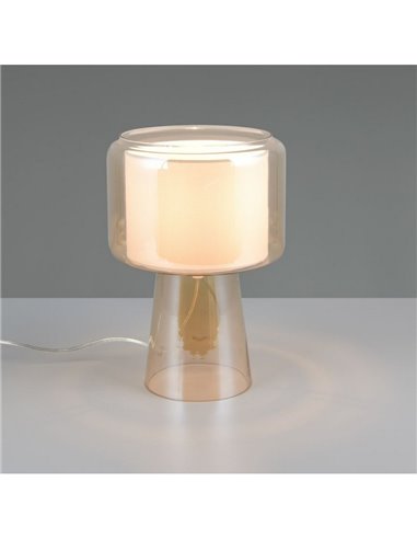 Lámpara de mesa pantalla textil ROCKA, vidrio ahumado, bombilla excl. 1xE14 max. 10W IP20 Ámbar