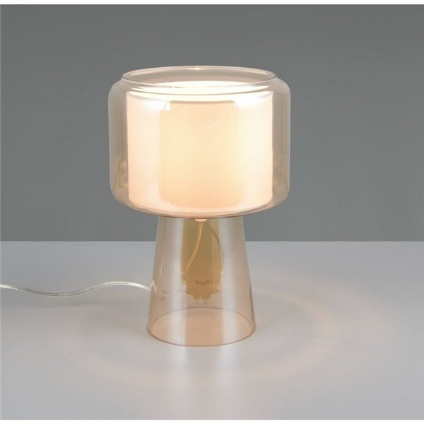 Candeeiro de mesa com cúpula têxtil ROCKA, vidro fumê, lâmpada excl. 1x E14 máx. 10W IP20 Âmbar