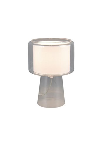 Lámpara de sobremesa vidrio ahumado, pantalla textil ROCKA bombilla excl. 1x E14 max. 10W IP20 Blanco