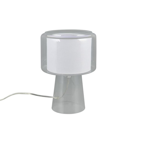 Lámpara de sobremesa vidrio ahumado, pantalla textil ROCKA bombilla excl. 1x E14 max. 10W IP20 Blanco