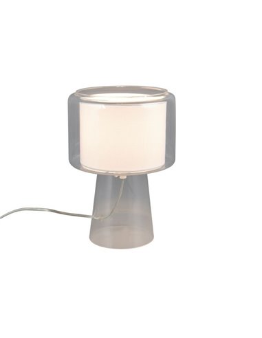 Lámpara de sobremesa vidrio ahumado, pantalla textil ROCKA bombilla excl. 1x E14 max. 10W IP20 Blanco