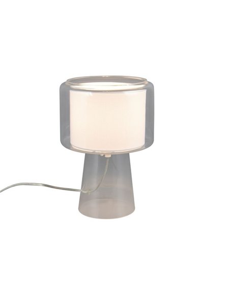 Lámpara de sobremesa vidrio ahumado, pantalla textil ROCKA bombilla excl. 1x E14 max. 10W IP20 Blanco