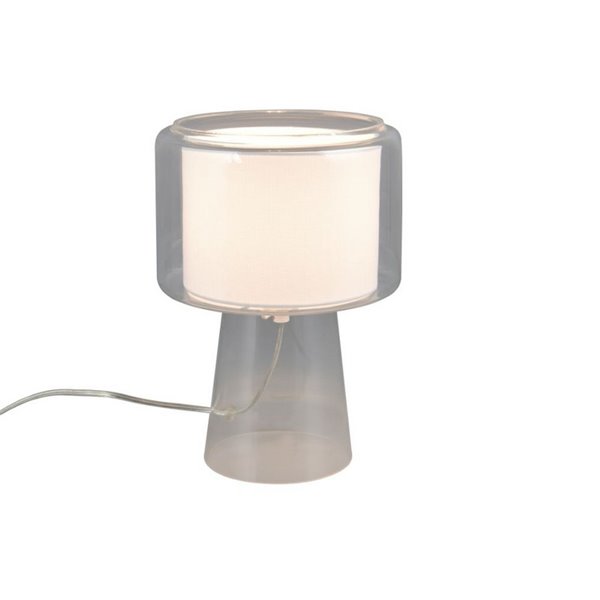 Lámpara de sobremesa vidrio ahumado, pantalla textil ROCKA bombilla excl. 1x E14 max. 10W IP20 Blanco