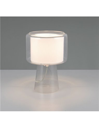 Lámpara de sobremesa vidrio ahumado, pantalla textil ROCKA bombilla excl. 1x E14 max. 10W IP20 Blanco