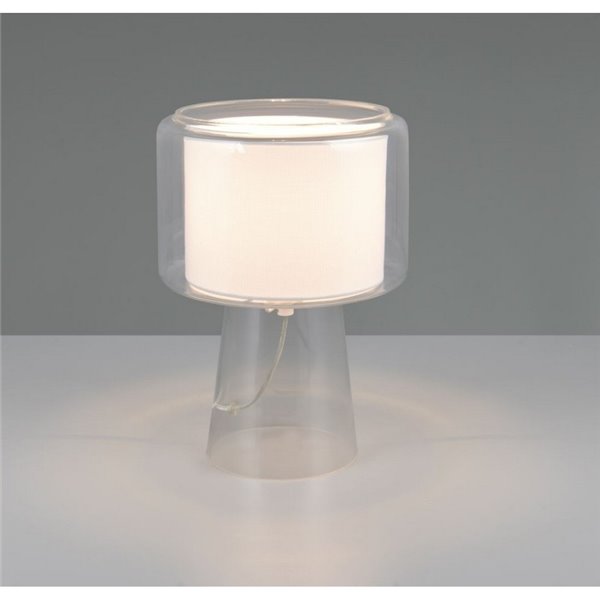 Lámpara de sobremesa vidrio ahumado, pantalla textil ROCKA bombilla excl. 1x E14 max. 10W IP20 Blanco