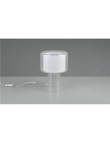 Lámpara de sobremesa vidrio ahumado, pantalla textil ROCKA bombilla excl. 1x E14 max. 10W IP20 Blanco