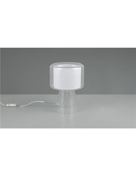 Lámpara de sobremesa vidrio ahumado, pantalla textil ROCKA bombilla excl. 1x E14 max. 10W IP20 Blanco