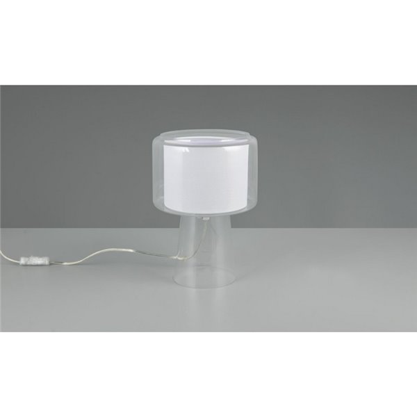 Lámpara de sobremesa vidrio ahumado, pantalla textil ROCKA bombilla excl. 1x E14 max. 10W IP20 Blanco
