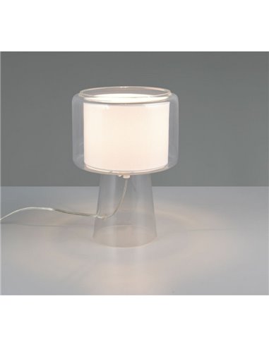 Lámpara de sobremesa vidrio ahumado, pantalla textil ROCKA bombilla excl. 1x E14 max. 10W IP20 Blanco