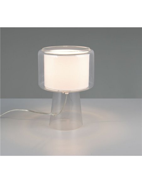 Lámpara de sobremesa vidrio ahumado, pantalla textil ROCKA bombilla excl. 1x E14 max. 10W IP20 Blanco
