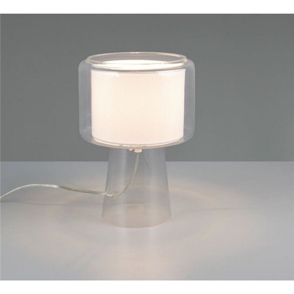 Luminária de mesa em vidro fumê com cúpula têxtil ROCKA, lâmpada excl. 1x E14 máx. 10W IP20 Branco