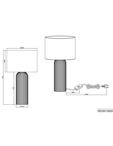 Luminária de mesa grande BLAIR com base de cerâmica nervurada, lâmpada excl. 1x E27 máx. 10W, IP20 Moka