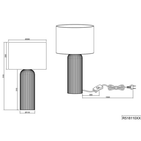 Lampe de table BLAIR grande taille avec base en céramique nervurée, ampoule non incluse 1x E27 max. 10W, IP20 Moka