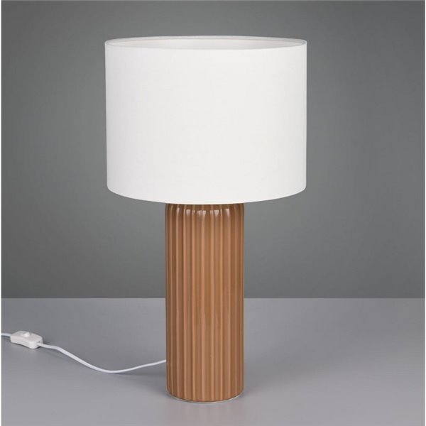 Luminária de mesa grande BLAIR com base de cerâmica nervurada, lâmpada excl. 1x E27 máx. 10W, IP20 Moka