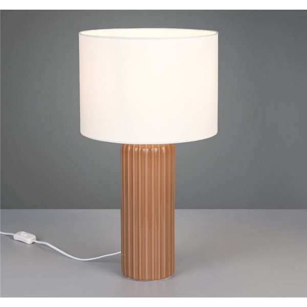 Lampe de table BLAIR grande taille avec base en céramique nervurée, ampoule non incluse 1x E27 max. 10W, IP20 Moka