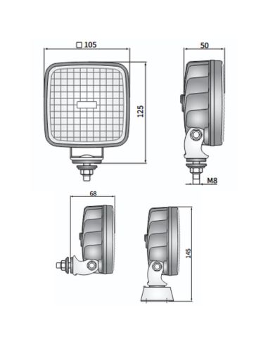 Medidas Faro de marcha atrás LED CRK2-AR 27W 2400Lm 12/24V universal IP69K | Homologado AR y R10