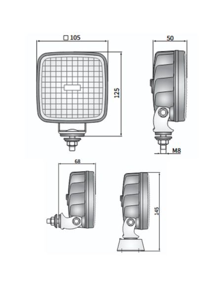 Medidas Faro de marcha atrás LED CRK2-AR 27W 2400Lm 12/24V universal IP69K | Homologado AR y R10