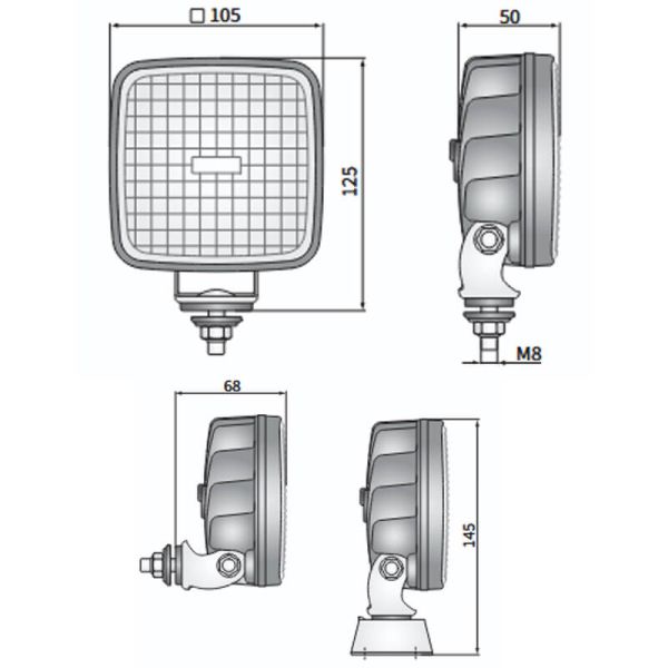 Medidas Faro de marcha atrás LED CRK2-AR 27W 2400Lm 12/24V universal IP69K | Homologado AR y R10
