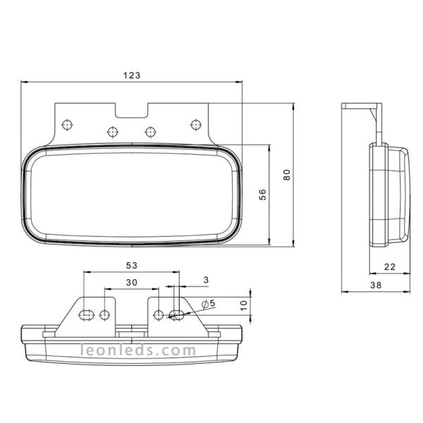 Luz de LED de afastamento FT-080 + K LED 12–36 V com indicador lateral, refletor e suporte angular | Aprovado 5 IA SM1 R10