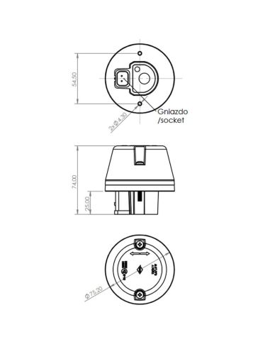 Medidas Piloto LED intermitente LKD 2647 NEON 12/24V con tulipa ámbar | Categoría 5 | IP68 | Homologado R10 HOR 100B