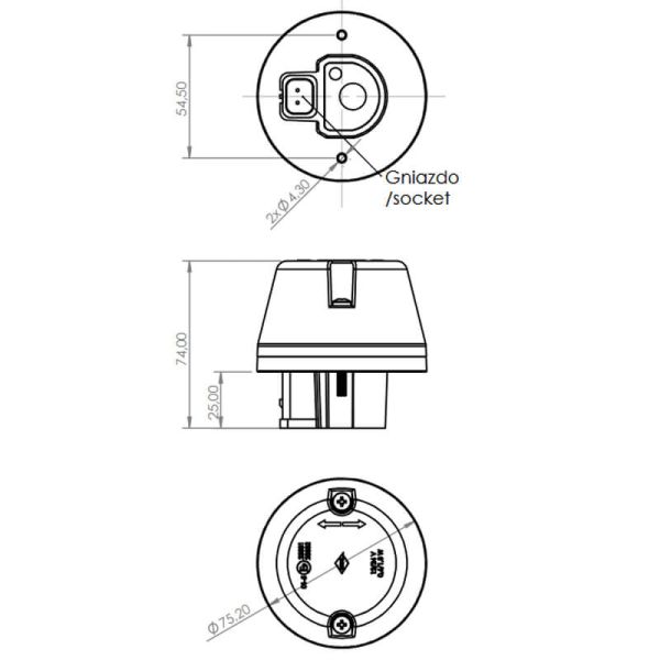 Medidas Piloto LED intermitente LKD 2647 NEON 12/24V con tulipa ámbar | Categoría 5 | IP68 | Homologado R10 HOR 100B