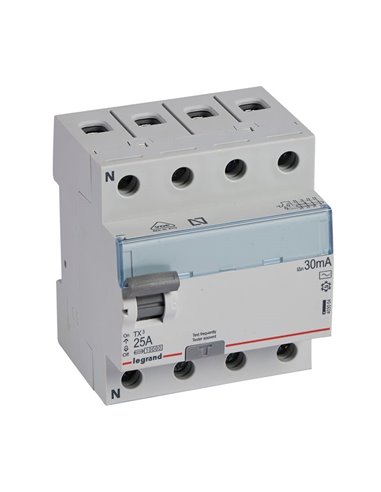 Diferencial Legrand TX³ 403004, 4 polos 25A 30 mA Tipo AC con botón TEST