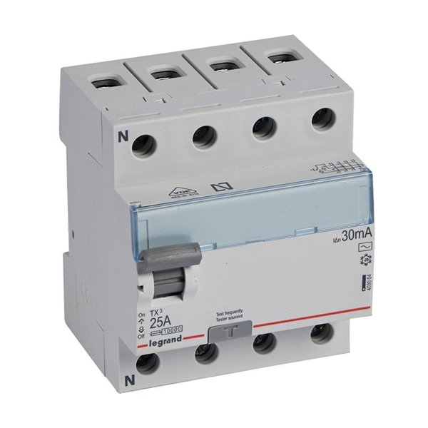 Diferencial Legrand TX³ 403004, 4 polos 25A 30 mA Tipo AC con botón TEST