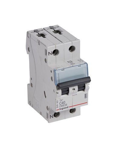 Interrupteur magnétothermique Legrand TX³ 403590, C40, 1P+N, 6 kA, 230 V (2 modules)