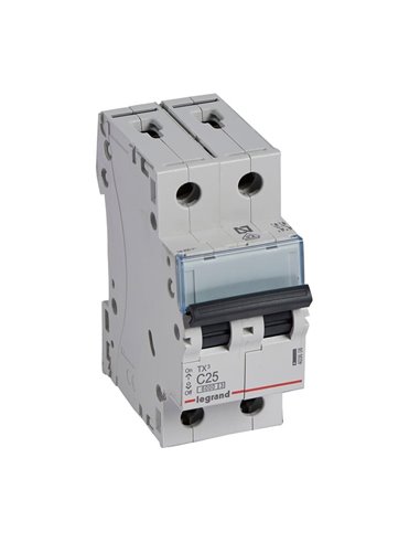 Disjoncteur Legrand TX³ 403608, C25, 2P, 6 kA, 230/400 V